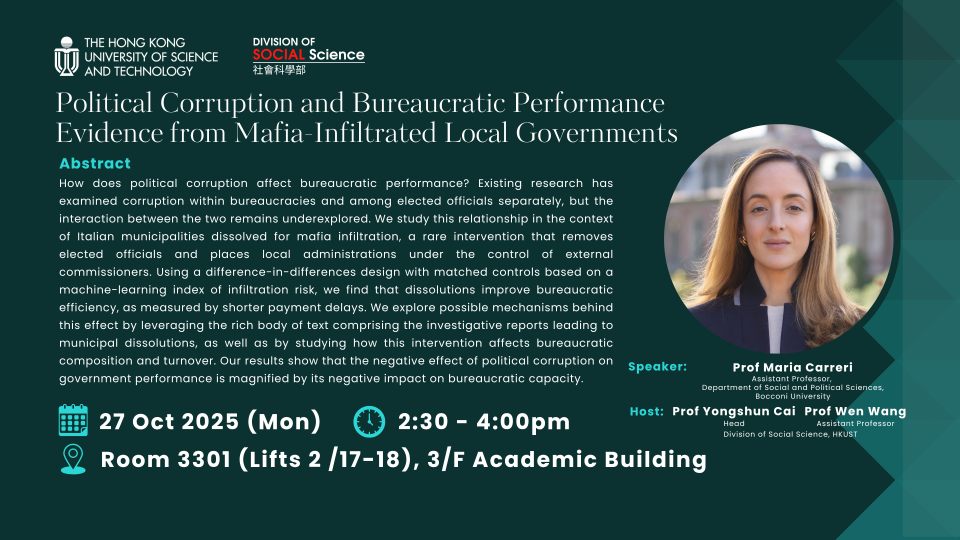Seminar Political Corruption and Bureaucratic Performance. Evidence